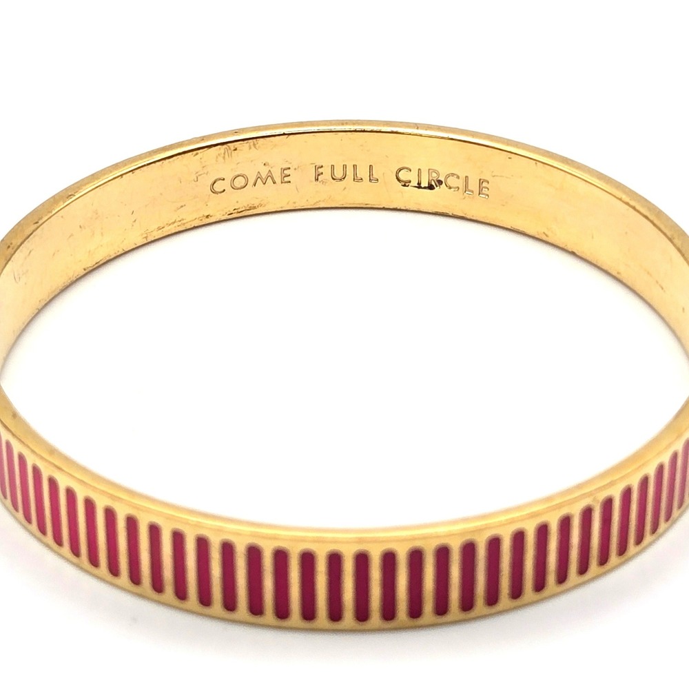 Kate Spade New York Come Full Circle Bangle Bracelet Gold Pink Striped Enamel - Picture 2 of 5